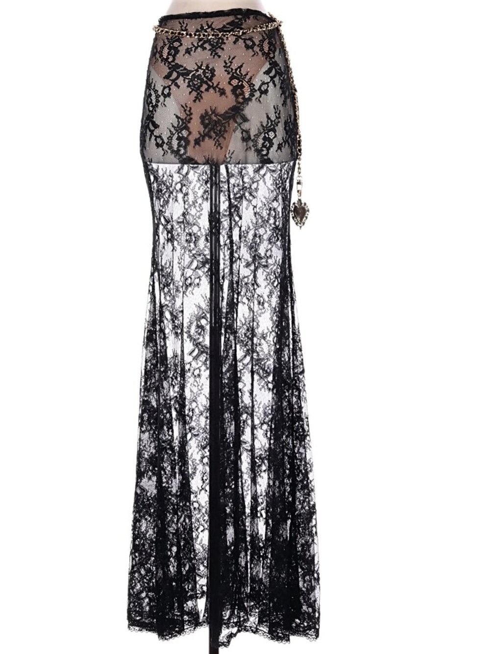๐A BOMBSHELL!๐The Dolls House Francesca Black Lace Maxi Skirt w/ Chain & Belt - Picture 10 of 16